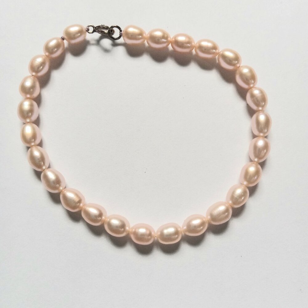 Real Freshwater Pearl Sterling Silver Clasp Champagne Pink Pearl Bracelet Women